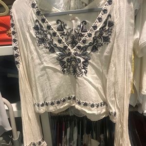Free People: embroidered bell sleeve top